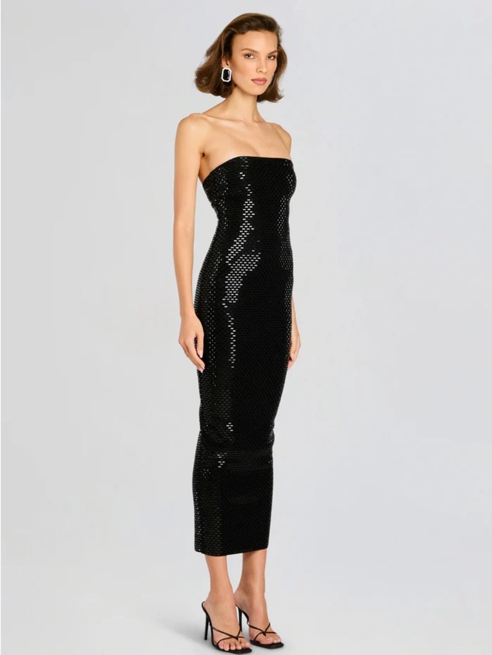 Retrofete Black Strapless Sequin Midi Dress